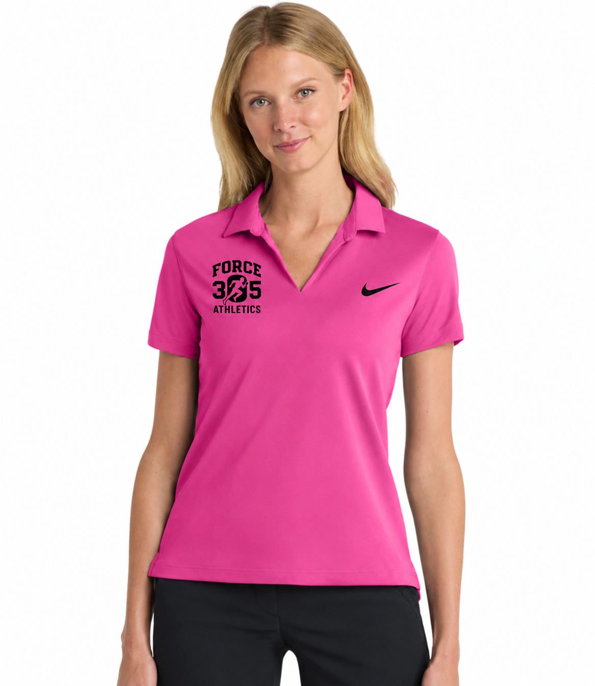 Women's Nike V Neck Polo with Black letters